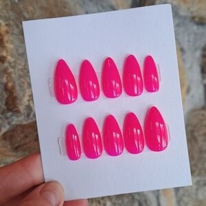 Hot Pink Hand Painted Press On Nails Salon Quality Apres Stiletto Short RTS